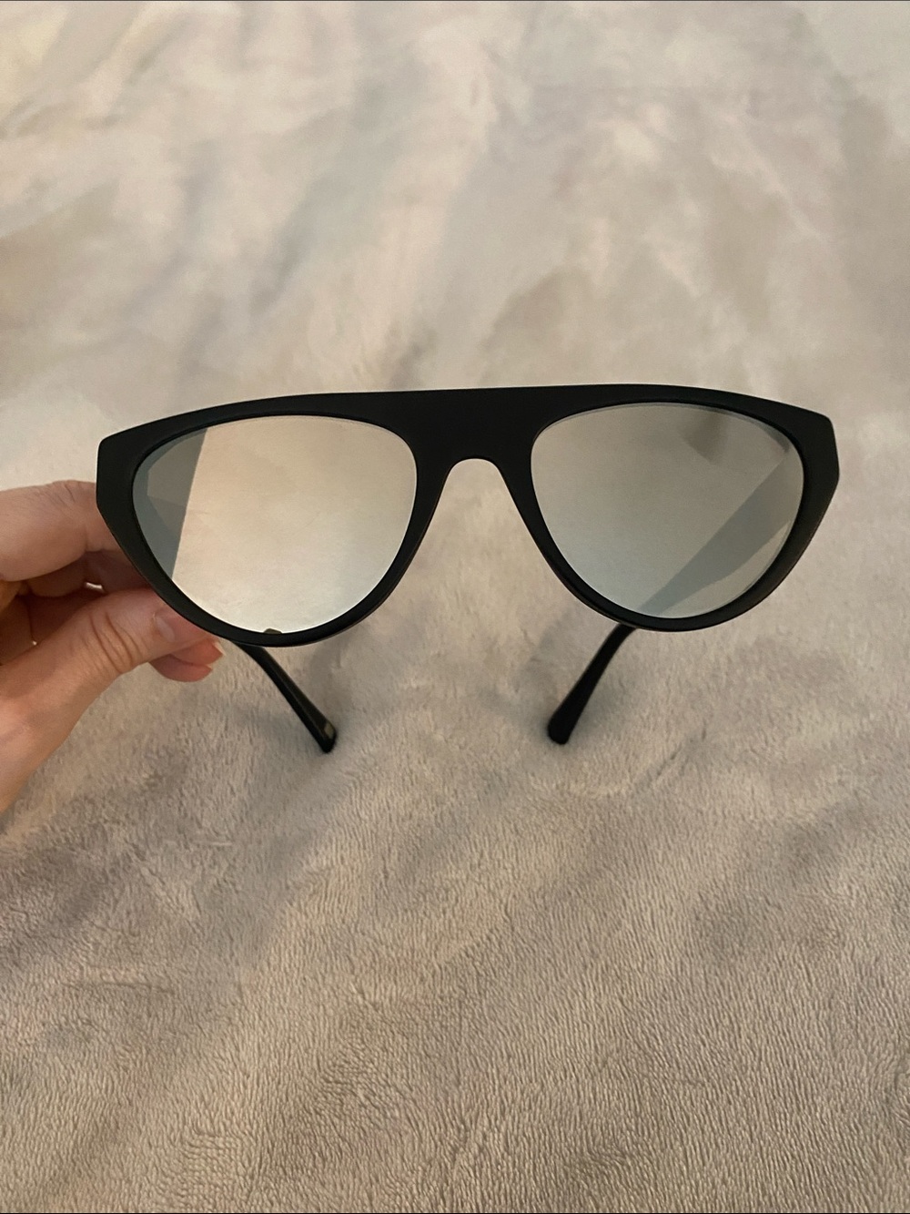 Carolina lemke handmade Matte Black Cat-Eye Sunglasses  Silver Mirrored Lenses